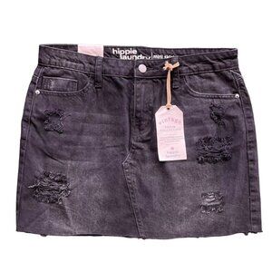 Hippie Laundry Black Jean Mini Skirt Denim Faded Distressed Womens 9 NWT